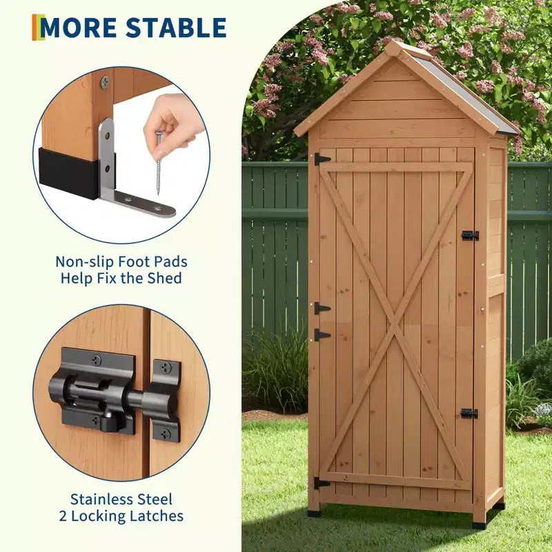 Waterproof Wooden Outdoor Tool Cabinet  Lockable Double Doors, 3 Adjustable Shelves & Sloped Roof  Space-Saving Storage for Patio, Yard or Lawn