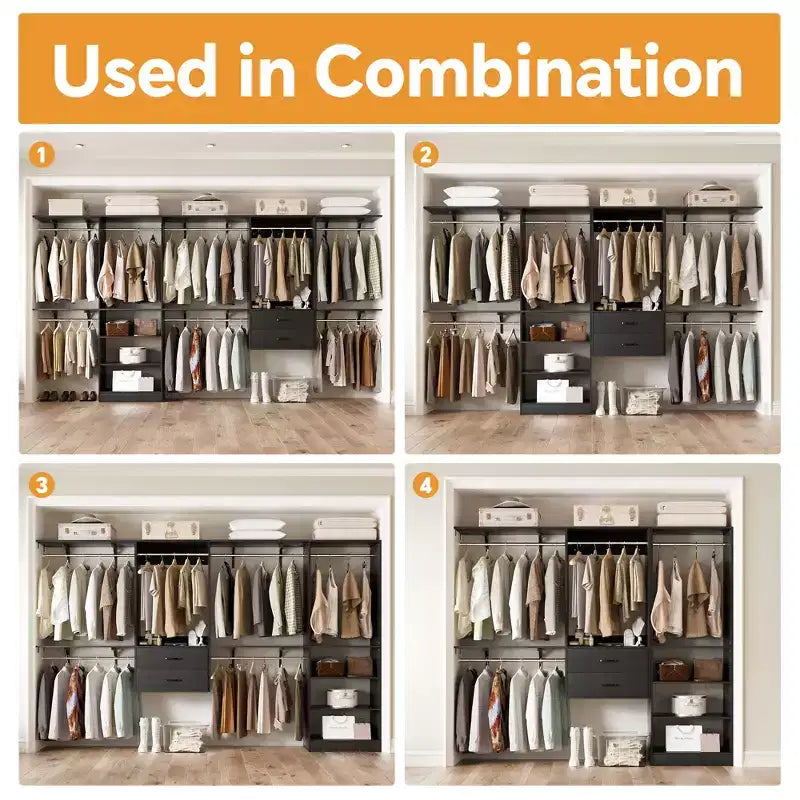 Freestanding Closet System with 8 Hannging Rods and Drawers, Hanging Closet Organizer with 10 Shelves