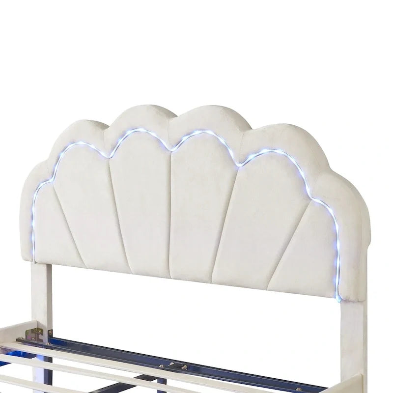 2-Pieces Bedroom Sets Full LED Platform Bed with Storage Ottoman
