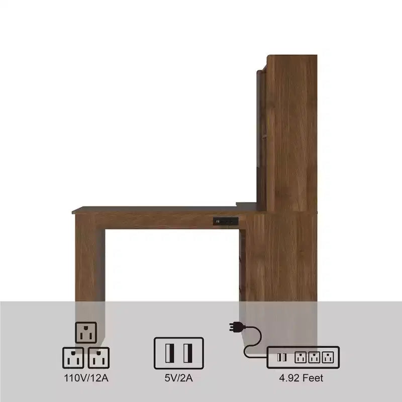 46-Inch L-Shaped Corner Desk with Bookshelf and Drawers