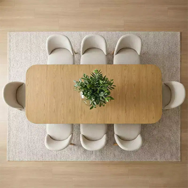 9-Piece Dining Set for 8, Extendable Trestle Base Table with Upholstered Chairs Featuring Solid Wood Legs-Panipeachy