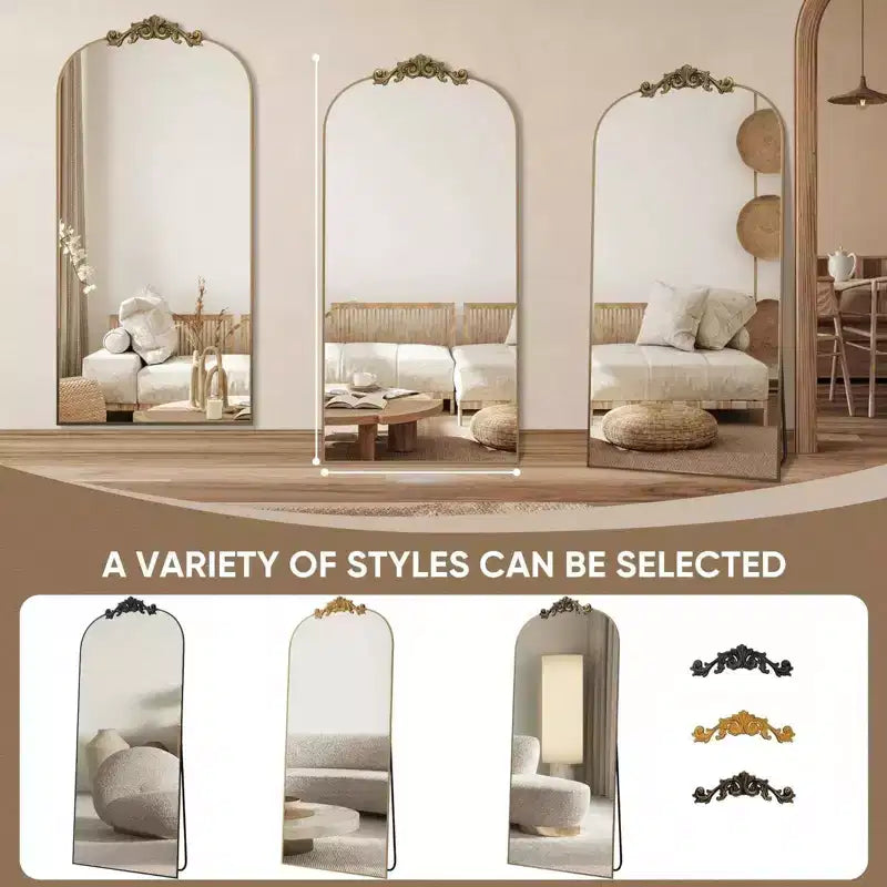 65x22 Arched Full Length Mirror Metal Vintage Mirror Baroque Style,Antique Gold