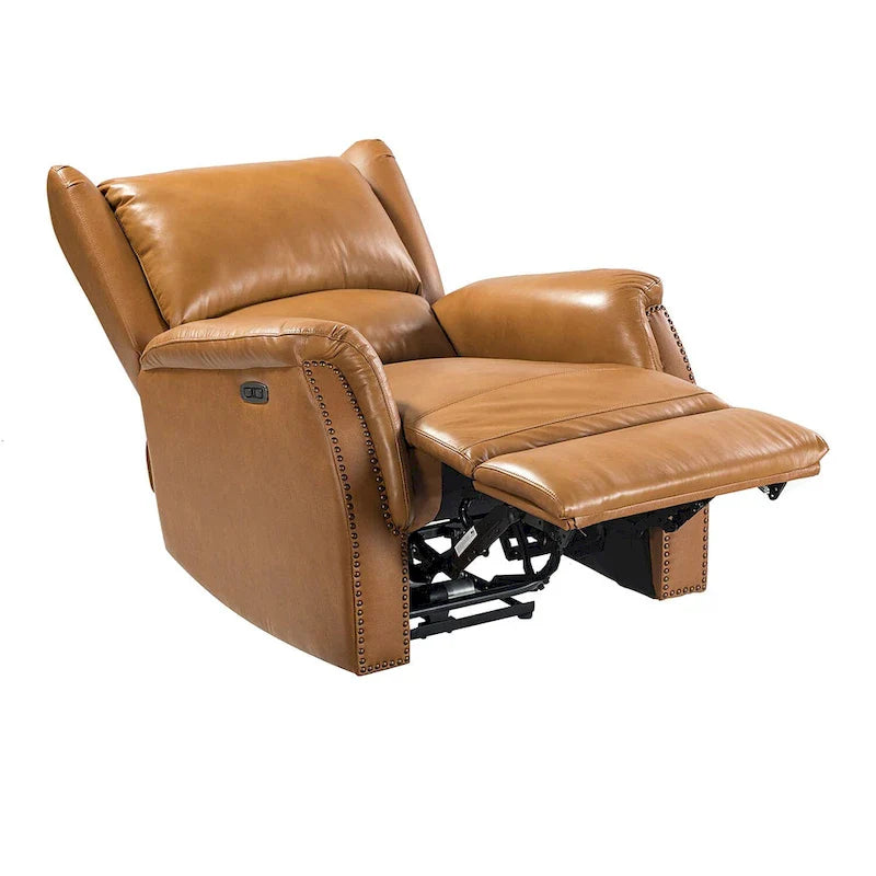 Genuine Leather Power Recliner with USB Port 鈥?Wingback Nailhead Set of 2