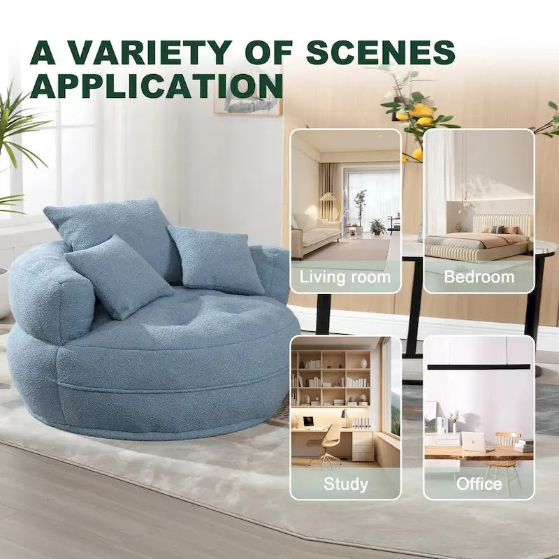 Round Lazy Sofa Chair – White/Blue/Grey/Yellow/Orange/Rose Red/Navy/Green, Single & Couple Seat