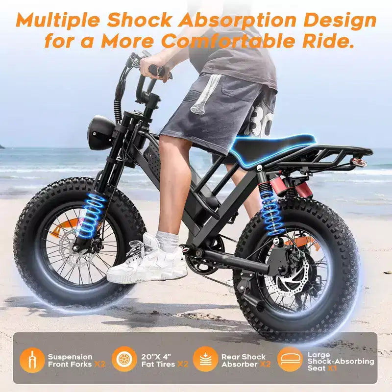 Eilleo 20 Fat Tire E-Bike  750W Motor (920W Peak), 24.9 mph, 5070 Mile Range, 48V 15.6Ah Battery, Dual Suspension, Shimano 7-Speed