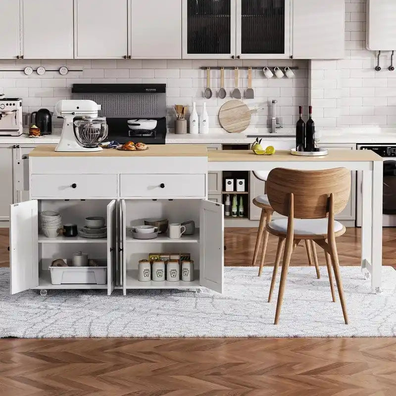 Îlot de cuisine Abner avec table à manger extensible
