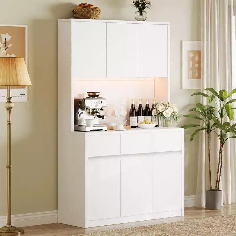 71 inch Kitchen Pantry Cabinet, Hutch Storage with Led Lights and Power Outlets, Buffet Cabinet with Microwave Stand, Adjustable Shelves