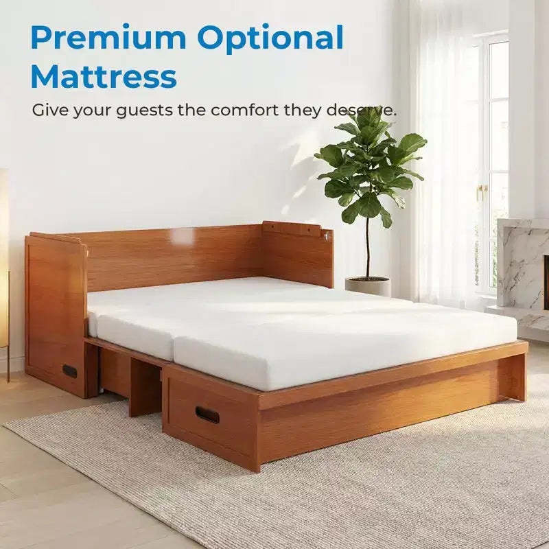 Mjkone Queen Size Convertible Murphy Cabinet Bed with USB Charging, Storage Drawers,No Mattress Included