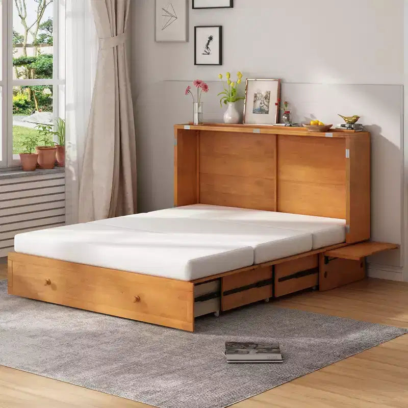 Mjkone Murphy Bed Queen,Cube Cabinet Chest Bed with Charging Station&Storage Space