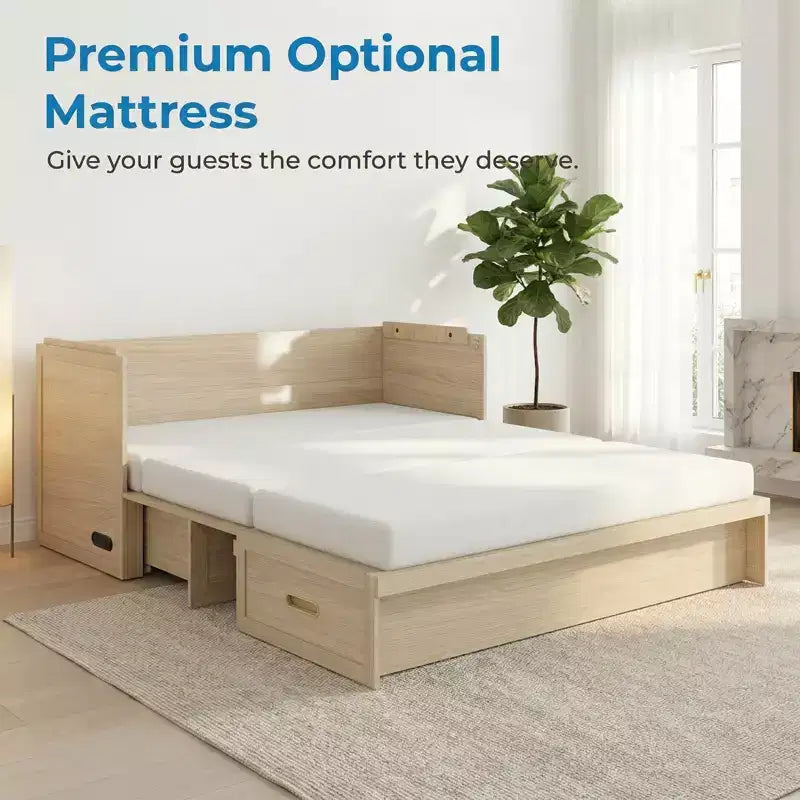 Mjkone Queen Size Convertible Murphy Cabinet Bed with Mattress, USB Charging, Storage Drawers