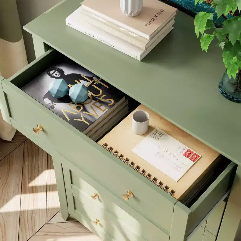 5-Drawer 42.5-Inch Tall Dresser for Bedroom, Wooden Storage Cabinet with 11.9-Inch Deep Drawers & Gold Metal Knobs, Ideal for Entryway, or Hallway