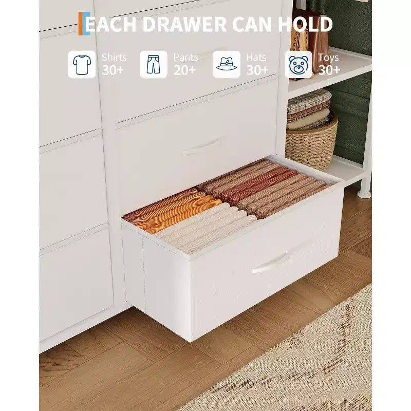 Dresser with 16 Drawers & Hanging Rod & Shelves, Fabric Storage Organizer for Bedroom, Closet, or Entryway