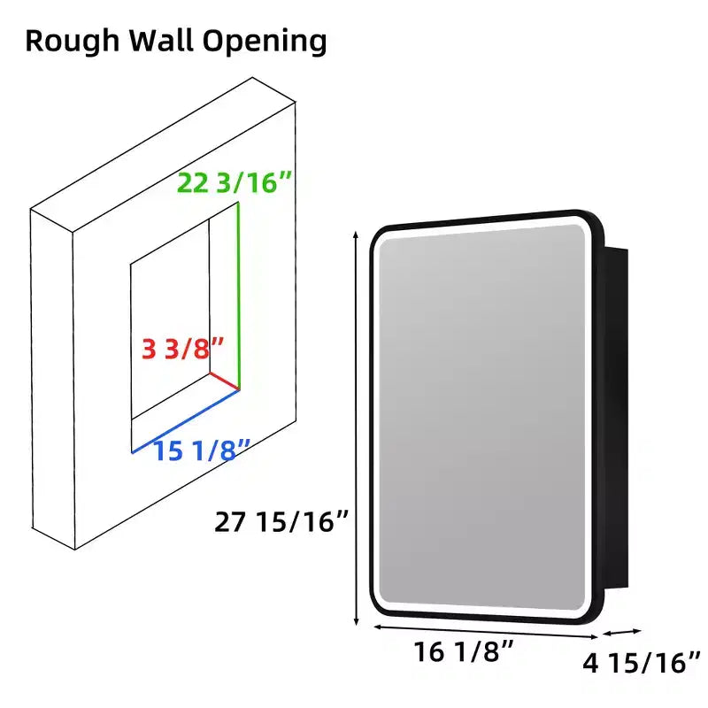 Black / White / Gold LED Medicine Cabinet, Single Door, Left or Right Hinge, Recessed or Wall-Mounted