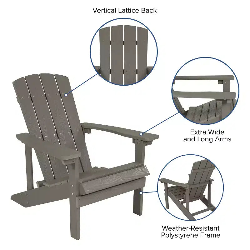 Merrick Lane Set of 2 Adirondack Patio Chairs With Vertical Lattice Back And Weather Resistant Frame