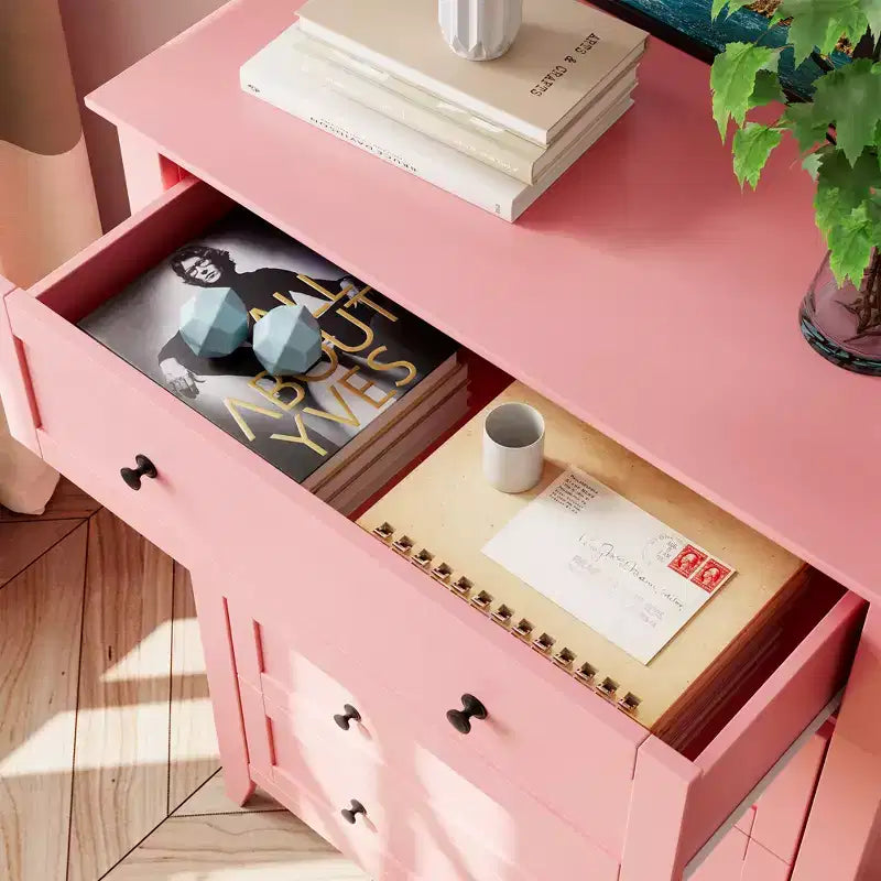 5-Drawer 42.5-Inch Tall Dresser for Bedroom, Wooden Storage Cabinet with 11.9-Inch Deep Drawers & Gold Metal Knobs, Ideal for Entryway, or Hallway