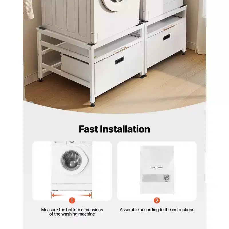 VEVOR Laundry Pedestal, 22.6 in Height, 29x29 in Washer and Dryer Pedestals with Pull-out Tray and Storage Space,800 lbs Load Capacity,Non-Slip,White