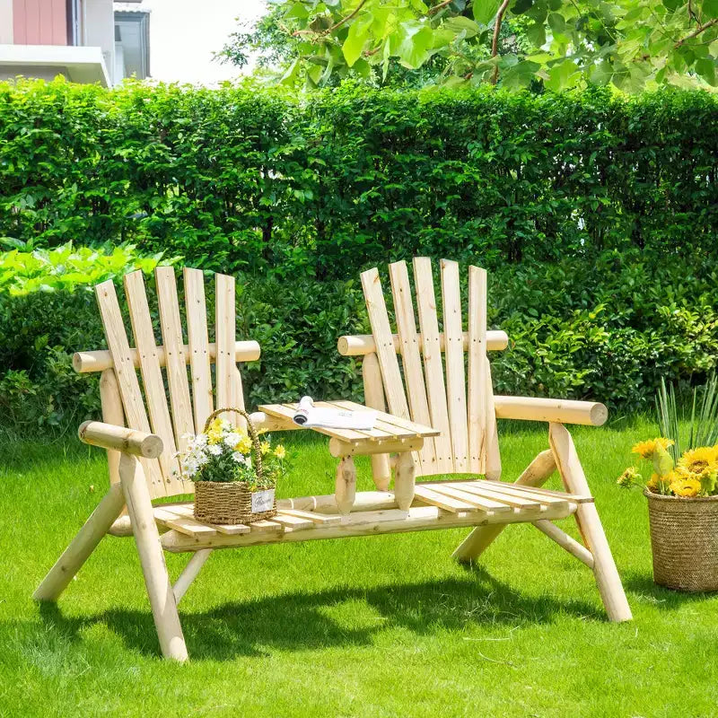 Banc de patio Adirondack en bois Outsunny avec table basse centrale, parfait pour se détendre et se relaxer en plein air