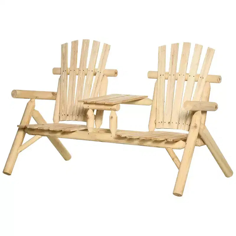 Banc de patio Adirondack en bois Outsunny avec table basse centrale, parfait pour se détendre et se relaxer en plein air