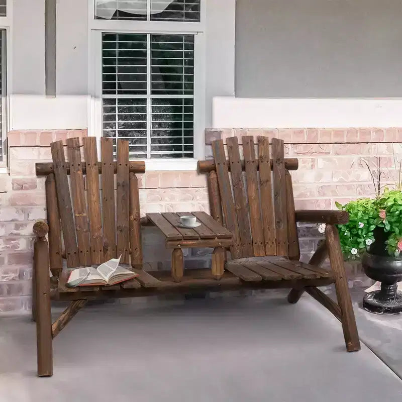 Banc de patio Adirondack en bois Outsunny avec table basse centrale, parfait pour se détendre et se relaxer en plein air