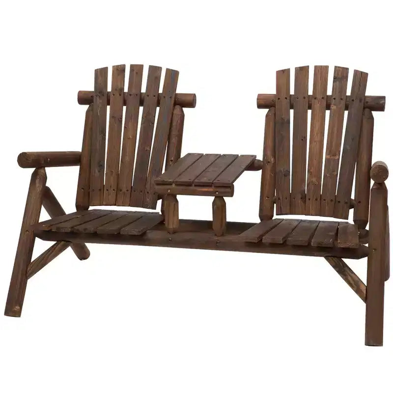 Banc de patio Adirondack en bois Outsunny avec table basse centrale, parfait pour se détendre et se relaxer en plein air