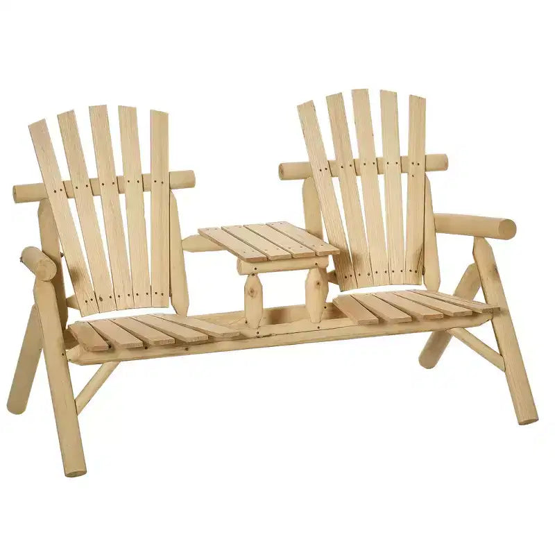 Outsunny Wood Adirondack Patio Chair Bench with Center Coffee Table, Perfect for Lounging and Relaxing Outdoors