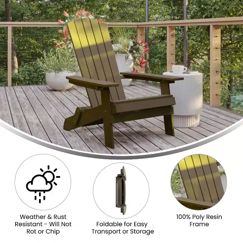 Flash Furniture Set of 4 Charlestown All-Weather Poly Resin Folding Adirondack Chair