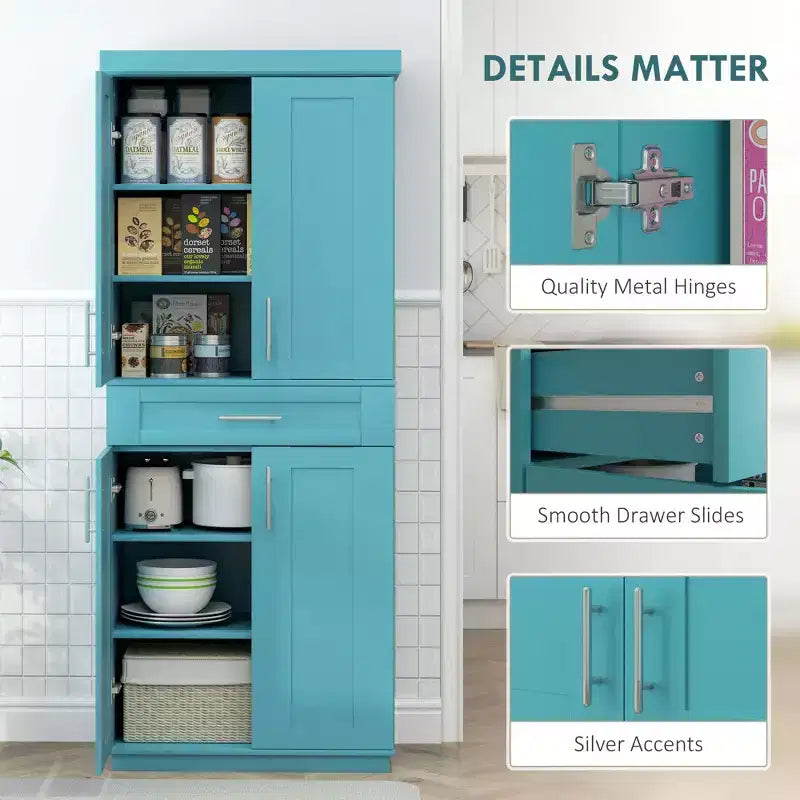 Modern Kitchen Pantry Freestanding Cabinet Cupboard with Doors and Drawer, Adjustable Shelving