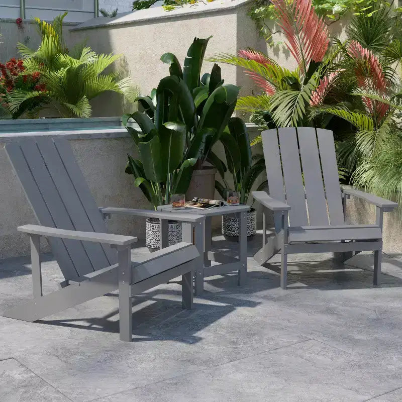 Lot de 2 chaises Adirondack Flash Furniture Charlestown en polyrésine résistante aux intempéries avec table d'appoint