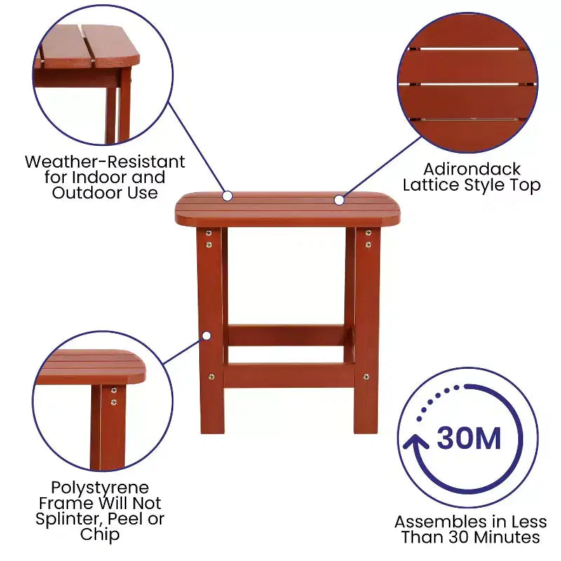 Lot de 2 chaises Adirondack Flash Furniture Charlestown en polyrésine résistante aux intempéries avec table d'appoint