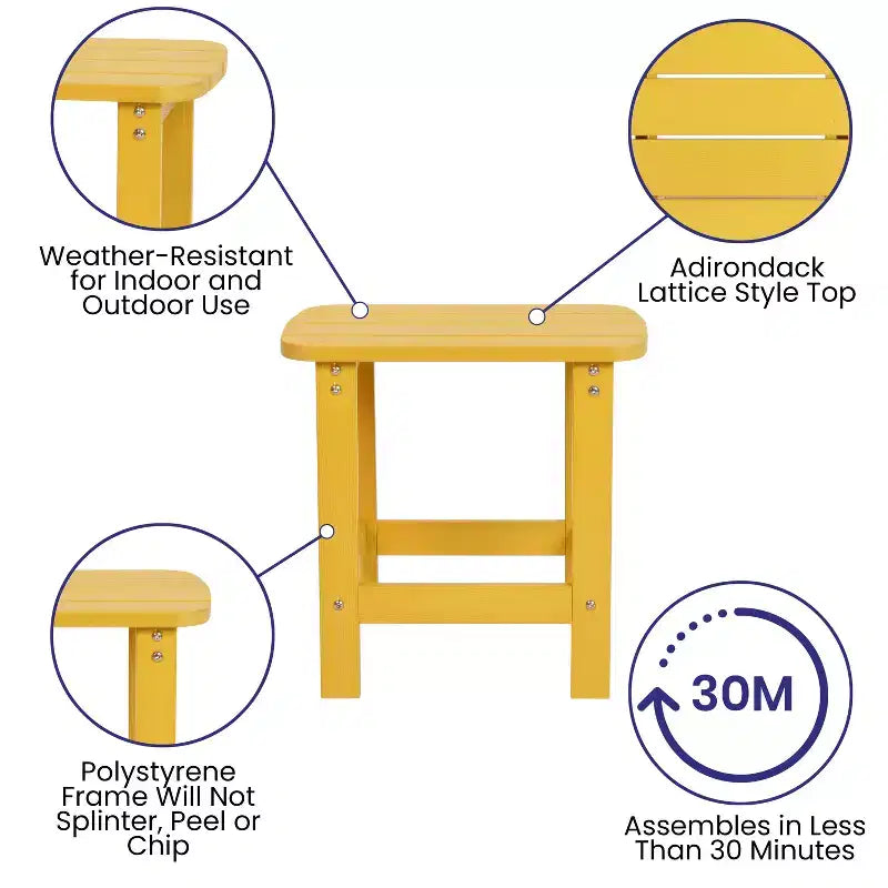 Lot de 2 chaises Adirondack Flash Furniture Charlestown en polyrésine résistante aux intempéries avec table d'appoint
