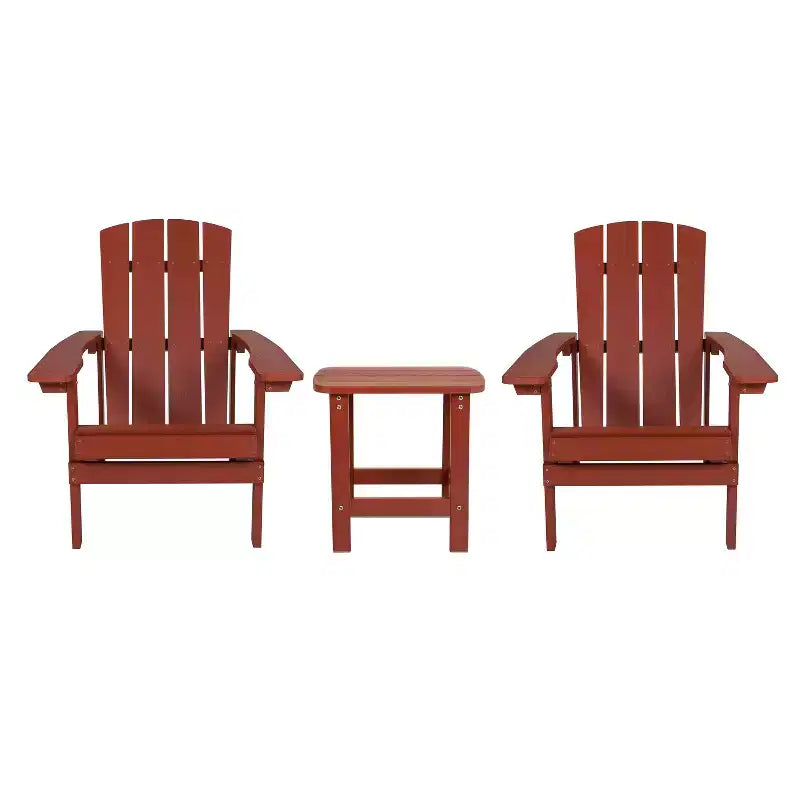 Flash Furniture 2 Pack Charlestown All-Weather Poly Resin Wood Adirondack Chairs with Side Table