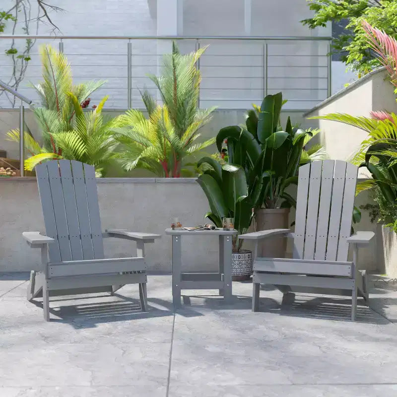 Flash Furniture 2 Pack Charlestown All-Weather Poly Resin Folding Adirondack Chairs with Side Table