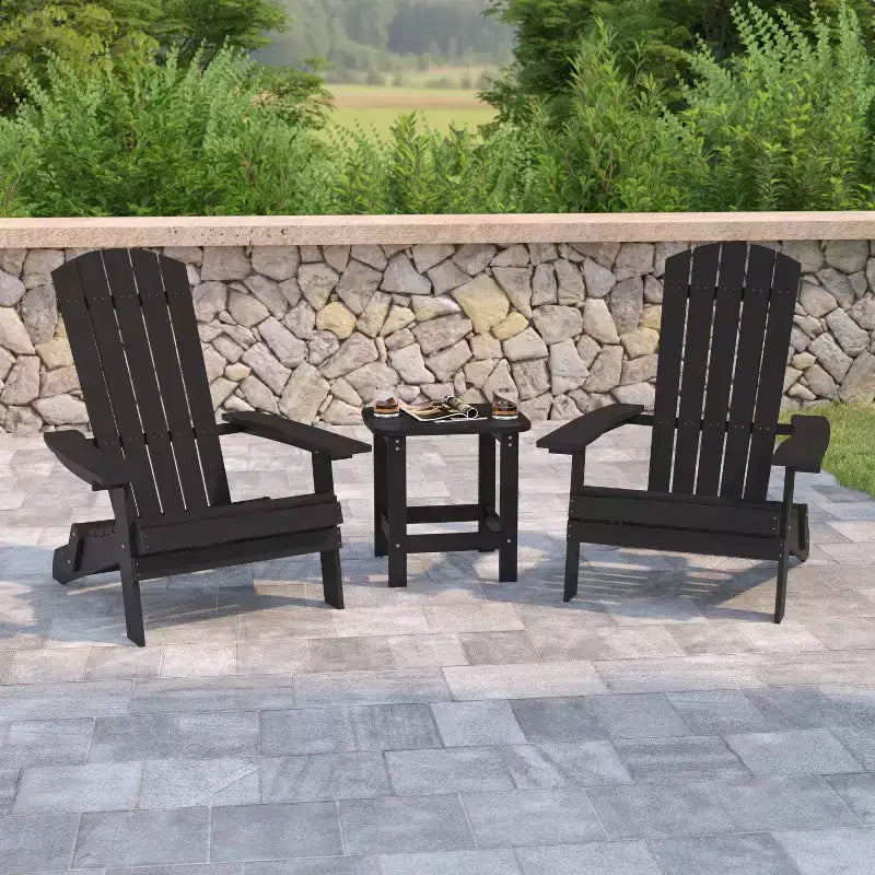 Flash Furniture 2 Pack Charlestown All-Weather Poly Resin Folding Adirondack Chairs with Side Table