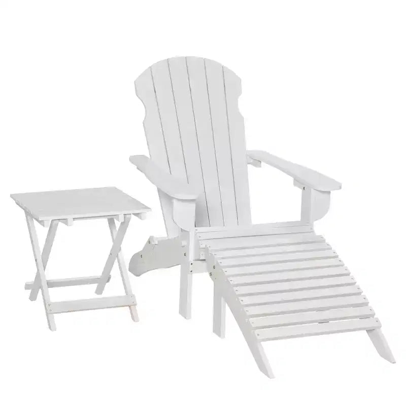Outsunny 3-Piece Folding Adirondack Chair Set with Ottoman and Side Table, Outdoor Wooden Accent Furniture Fire Pit Lounge Chairs for Patio