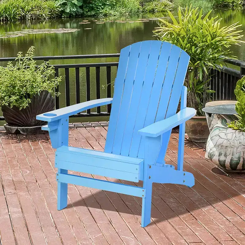 Outsunny Oversized Adirondack Chair, Outdoor Fire Pit and Porch Seating, Classic Log Lounge w/ Built-in Cupholder for Patio, Backyard