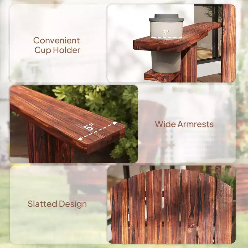 Outsunny Oversized Adirondack Chair, Outdoor Fire Pit and Porch Seating, Classic Log Lounge w/ Built-in Cupholder for Patio, Backyard