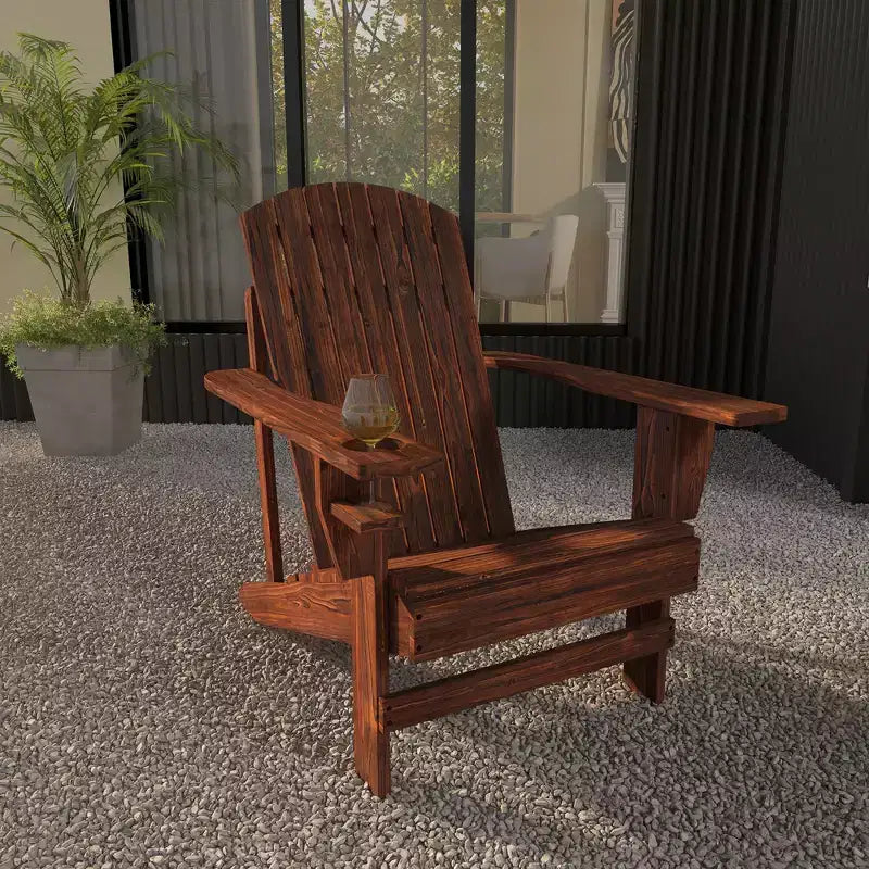 Outsunny Oversized Adirondack Chair, Outdoor Fire Pit and Porch Seating, Classic Log Lounge w/ Built-in Cupholder for Patio, Backyard
