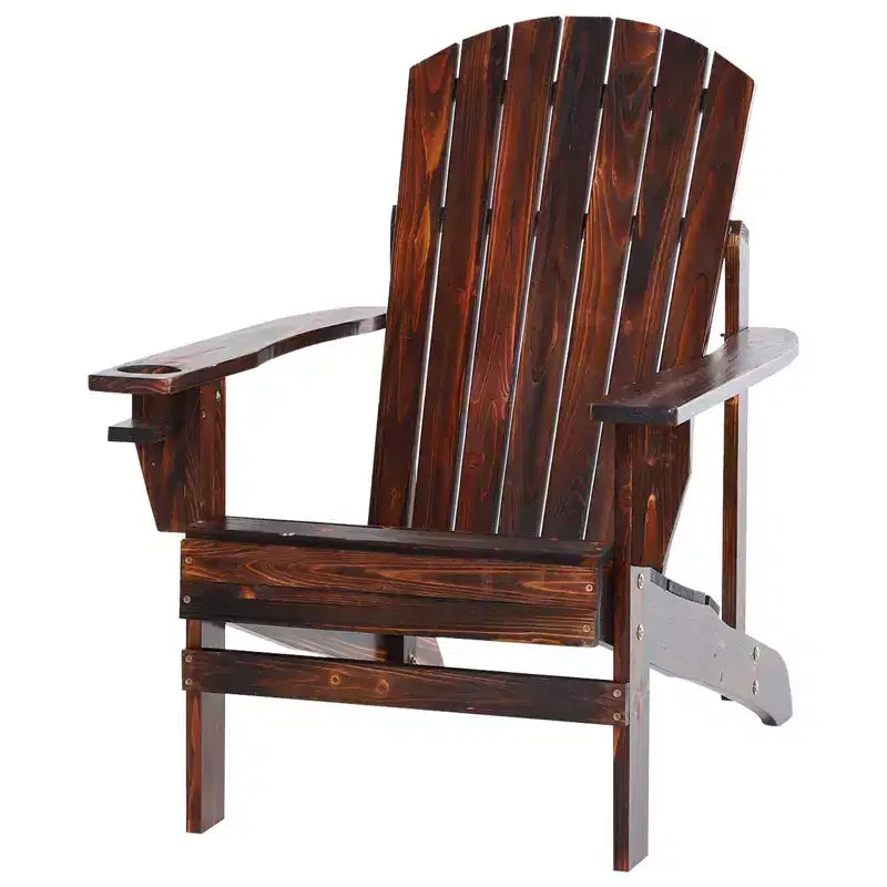 Outsunny Oversized Adirondack Chair, Outdoor Fire Pit and Porch Seating, Classic Log Lounge w/ Built-in Cupholder for Patio, Backyard