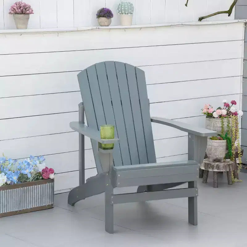 Outsunny Oversized Adirondack Chair, Outdoor Fire Pit and Porch Seating, Classic Log Lounge w/ Built-in Cupholder for Patio, Backyard