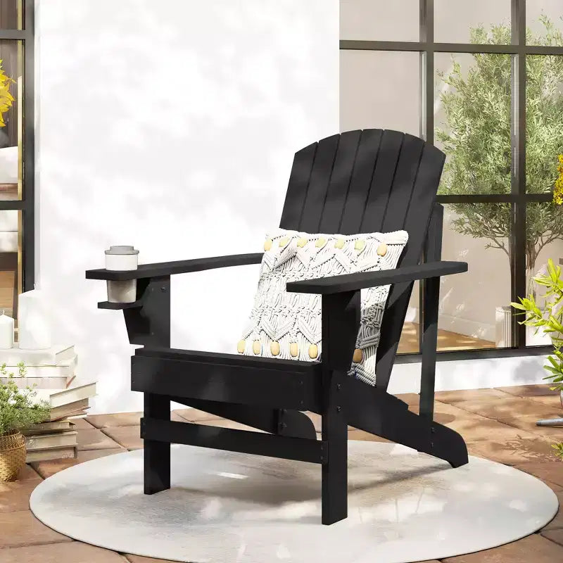 Outsunny Oversized Adirondack Chair, Outdoor Fire Pit and Porch Seating, Classic Log Lounge w/ Built-in Cupholder for Patio, Backyard