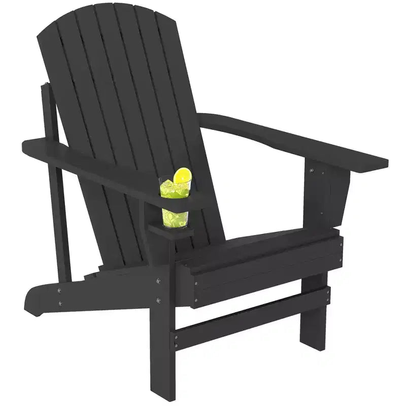 Outsunny Oversized Adirondack Chair, Outdoor Fire Pit and Porch Seating, Classic Log Lounge w/ Built-in Cupholder for Patio, Backyard