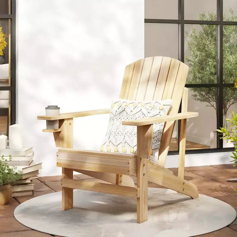 Outsunny Oversized Adirondack Chair, Outdoor Fire Pit and Porch Seating, Classic Log Lounge w/ Built-in Cupholder for Patio, Backyard