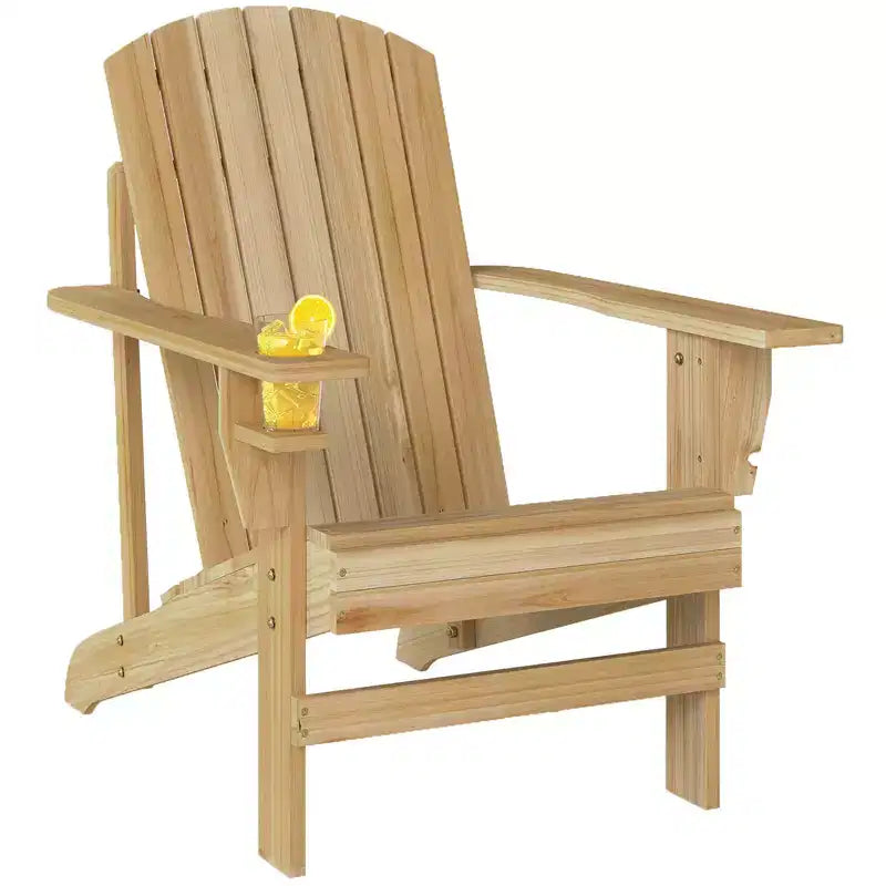 Outsunny Oversized Adirondack Chair, Outdoor Fire Pit and Porch Seating, Classic Log Lounge w/ Built-in Cupholder for Patio, Backyard