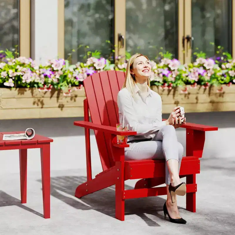 Outsunny Oversized Adirondack Chair, Outdoor Fire Pit and Porch Seating, Classic Log Lounge w/ Built-in Cupholder for Patio, Backyard