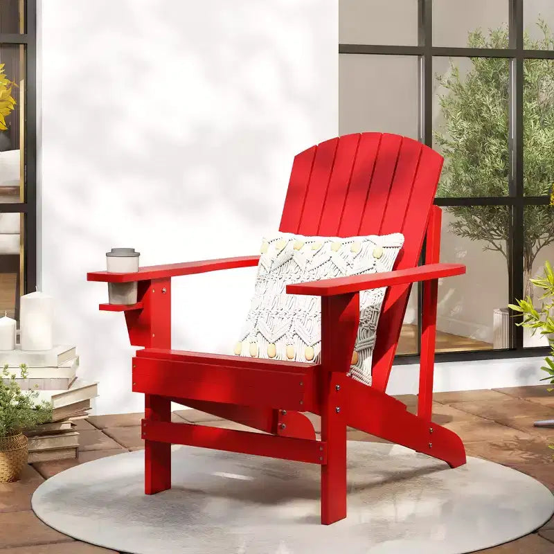 Outsunny Oversized Adirondack Chair, Outdoor Fire Pit and Porch Seating, Classic Log Lounge w/ Built-in Cupholder for Patio, Backyard