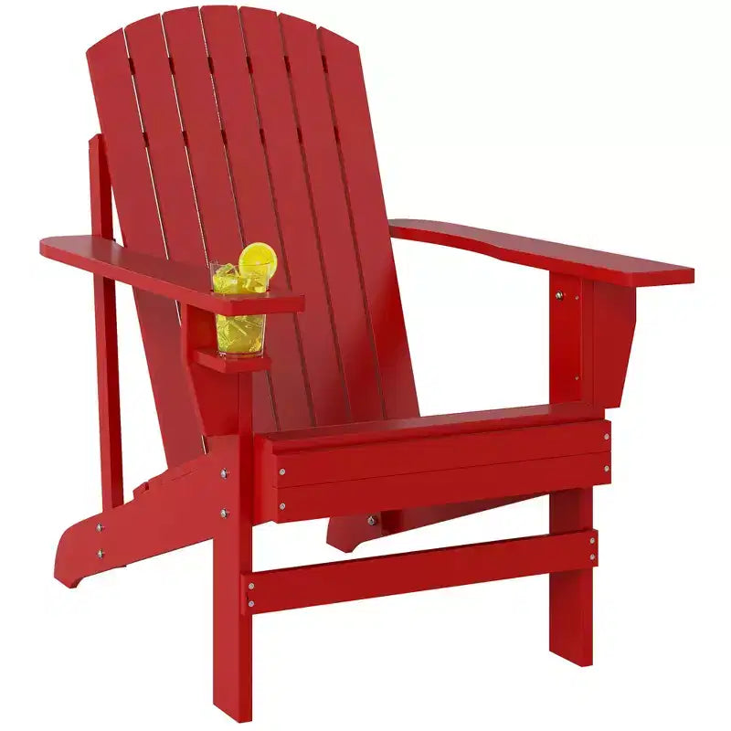 Outsunny Oversized Adirondack Chair, Outdoor Fire Pit and Porch Seating, Classic Log Lounge w/ Built-in Cupholder for Patio, Backyard