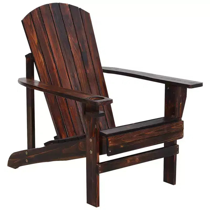 Outsunny Oversized Adirondack Chair, Outdoor Fire Pit and Porch Seating, Classic Log Lounge w/ Built-in Cupholder for Patio, Backyard