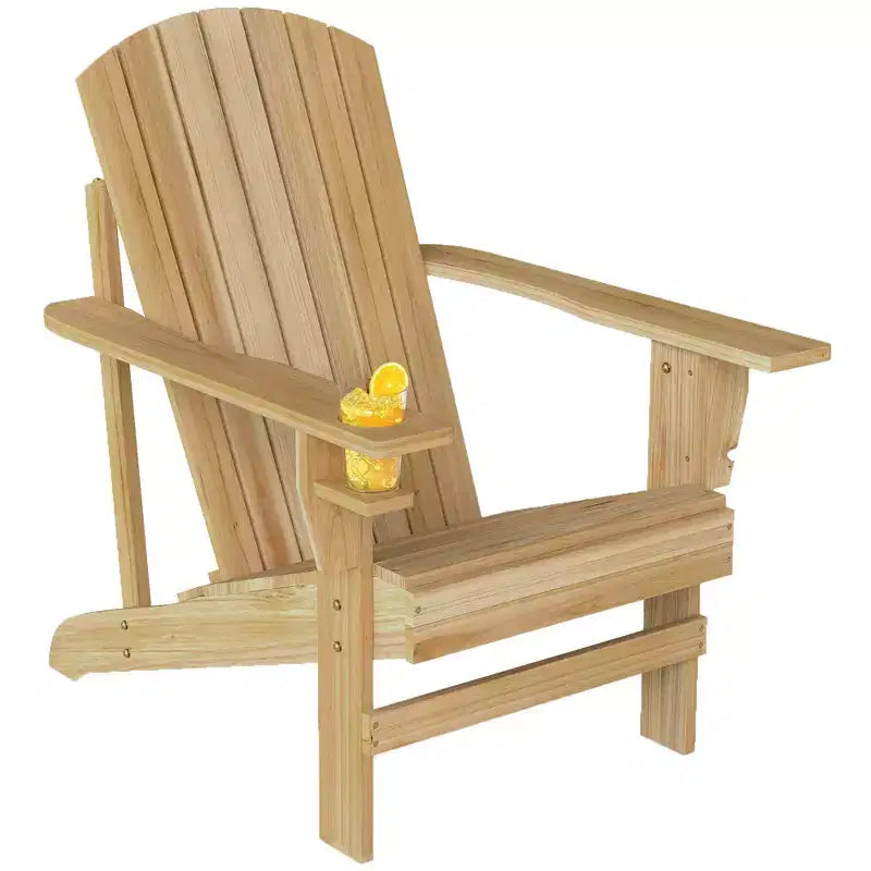 Outsunny Oversized Adirondack Chair, Outdoor Fire Pit and Porch Seating, Classic Log Lounge w/ Built-in Cupholder for Patio, Backyard