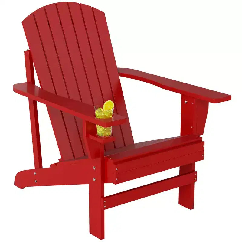 Outsunny Oversized Adirondack Chair, Outdoor Fire Pit and Porch Seating, Classic Log Lounge w/ Built-in Cupholder for Patio, Backyard