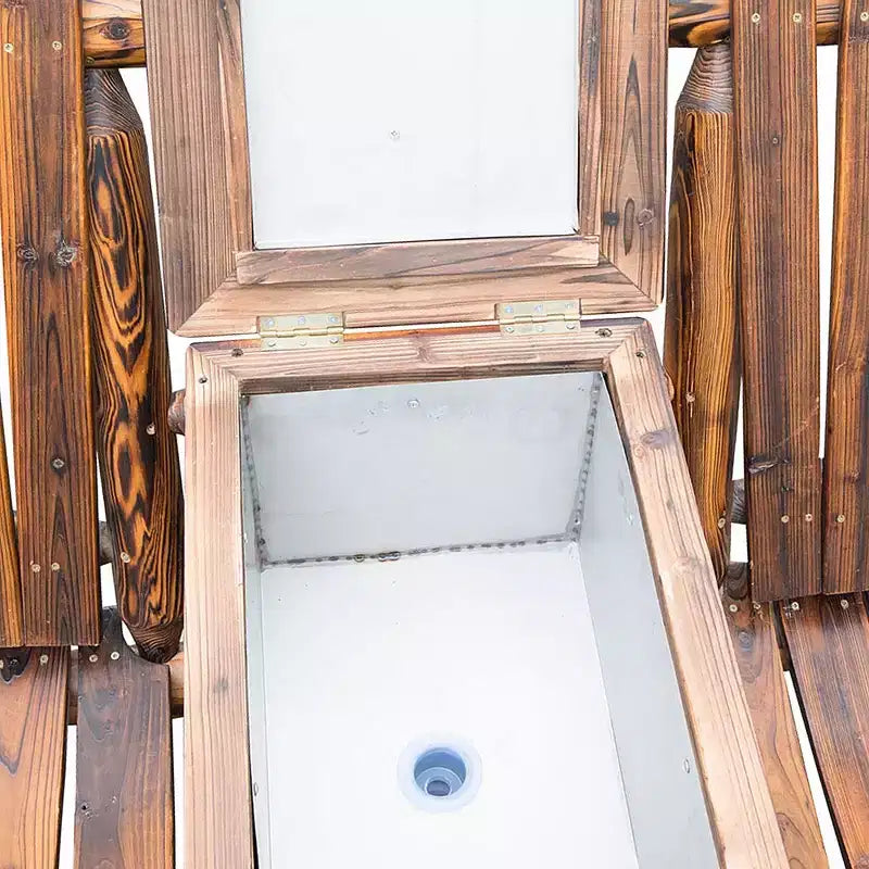 Outsunny Wooden Double Adirondack Chair Loveseat with Inset Ice Bucket, Table, Rustic Look, & Weather-Resistant Varnish